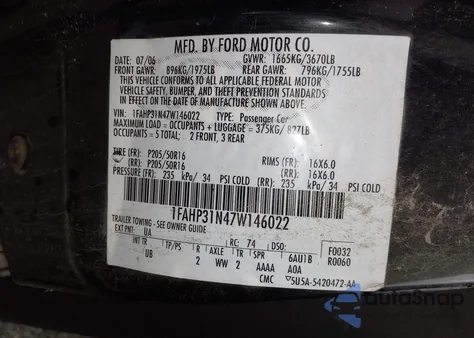 2007 Ford Focus S/Se/Ses from USA, damaged, VIN 1FAHP31N47W146022